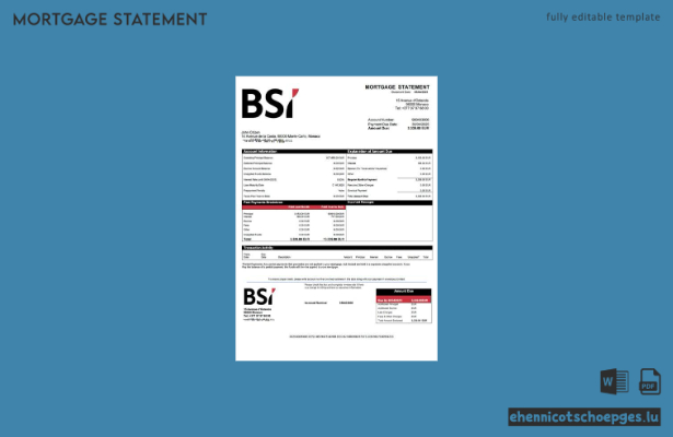 Monaco BSI Monaco Hypothekenabrechnung Word- und PDF-Beispielvorschau